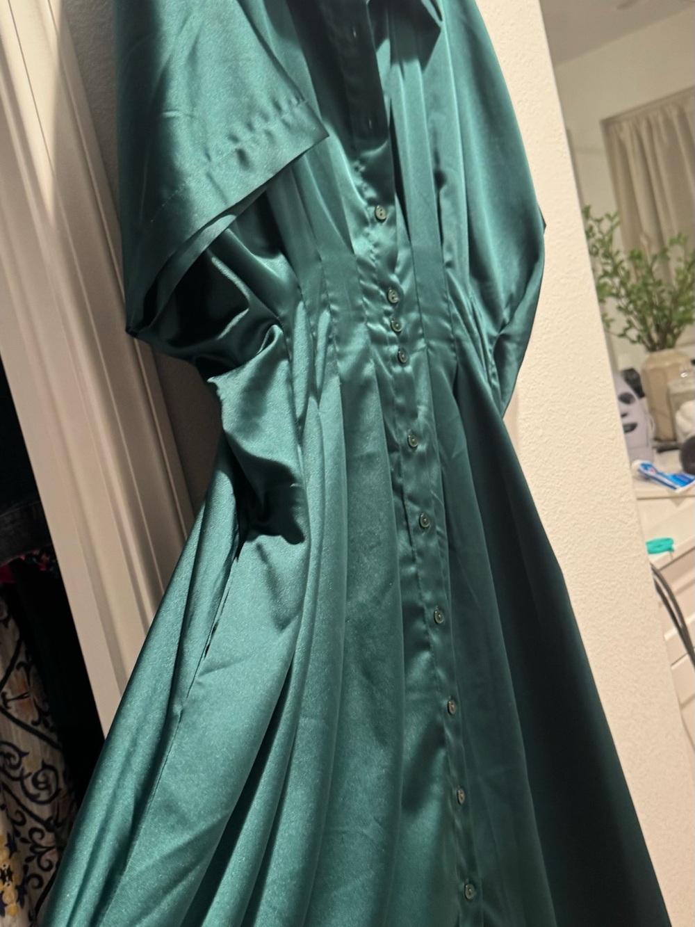 Anthropologie plus size Exquise Satin Dress in Teal - Picture 4 of 4